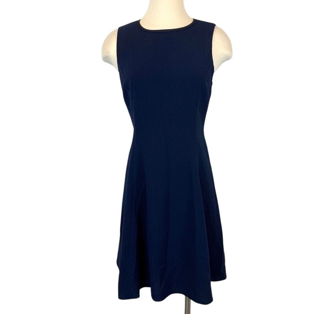 REISS Verde Textured Fit and Flare Knee-Length Dress Nay Blue US 8